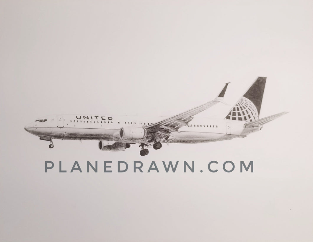 United Airlines Boeing 737-800 pencil drawing 11